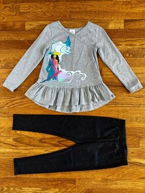 Disney’s Raya Peplum Top & Black Sparkle Leggings - GC - Size 5/6
